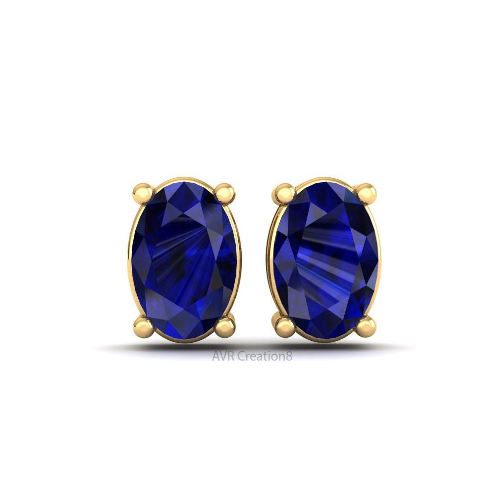 Oval Cut Blue Sapphire Stud Earrings, Gemstone Stud Earrings, Oval Cut Blue Sapphire Women Earrings, 925 Sterling Silver, Anniversary Gift