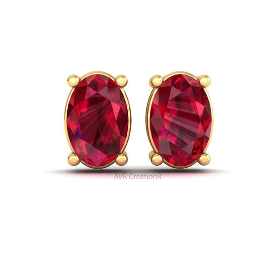 Oval Ruby/Garnet Stud Earrings | Minimalist Red Gemstone Studs | July/January Birthstone Jewelry | Everyday Oval Earrings | Anniversary Gift