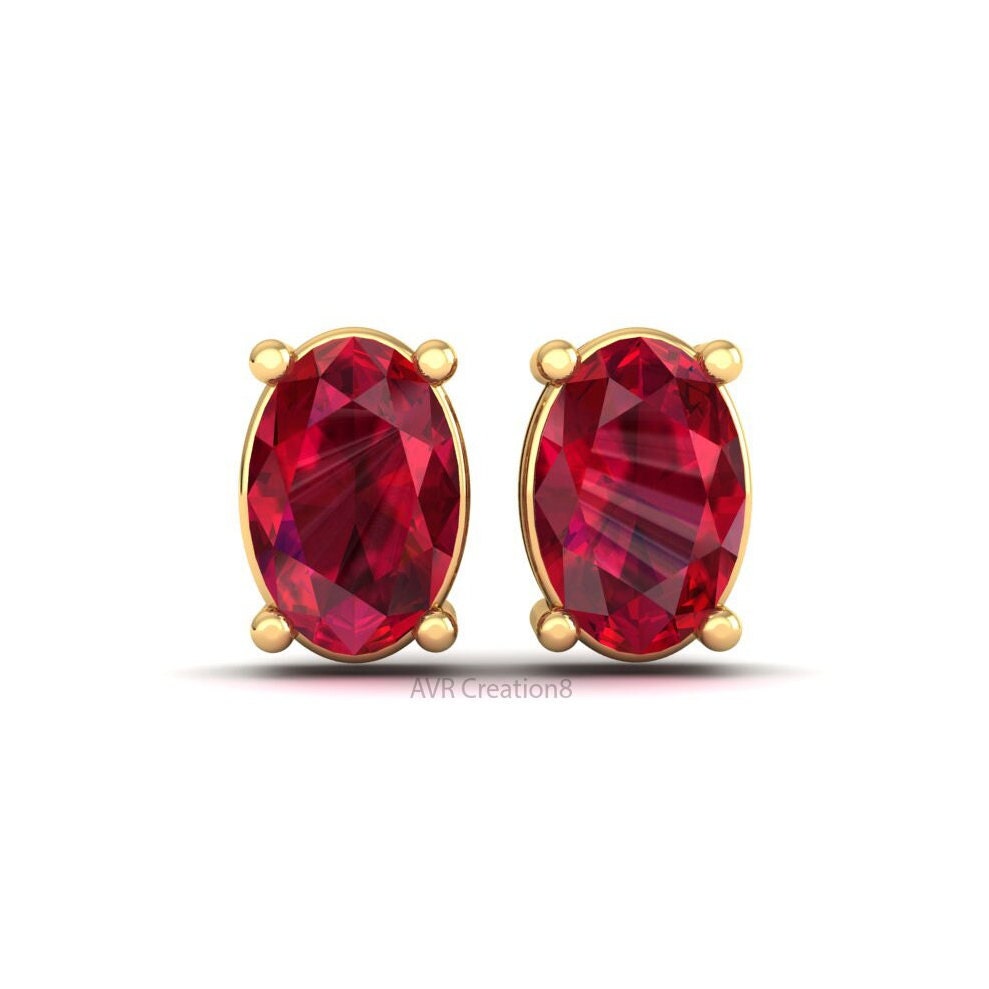 Oval Ruby/Garnet Stud Earrings | Minimalist Red Gemstone Studs | July/January Birthstone Jewelry | Everyday Oval Earrings | Anniversary Gift