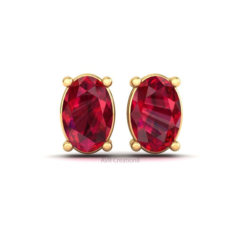 Oval Ruby/Garnet Stud Earrings | Minimalist Red Gemstone Studs | July/January Birthstone Jewelry | Everyday Oval Earrings | Anniversary Gift