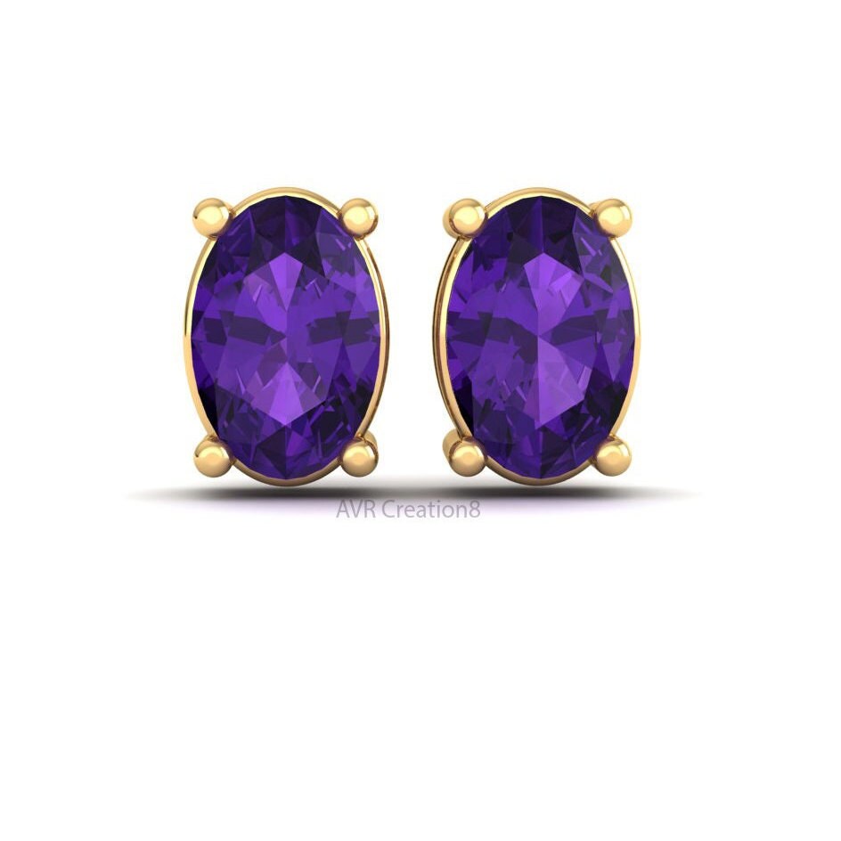 Oval Amethyst Stud Earrings | Minimalist Purple Gemstone Studs | February Birthstone Jewelry | Everyday Oval Earrings | Anniversary Gift