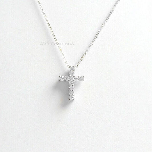Cross Diamond Pendant Necklace, Minimalist Cross Pendant, 14K White Gold Plated, Handmade Pendant, Pendant For Women, Confirmation Gift