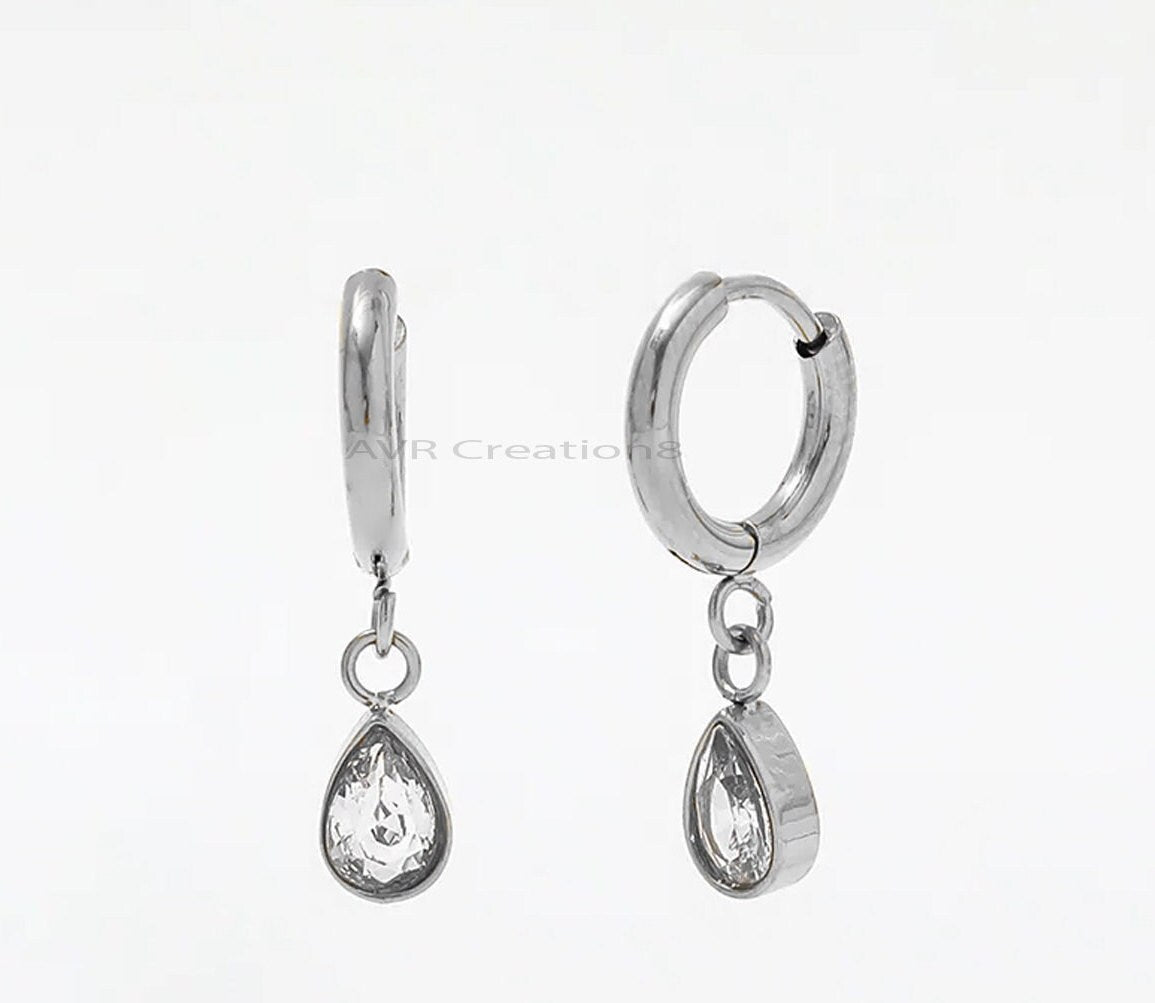 Teardrop Shape Drop & Dangle Earrings, Dangle Diamond Earrings, Pear shaped Earrings, 14K White Gold Plated, Mothers Day Gifts For Mom