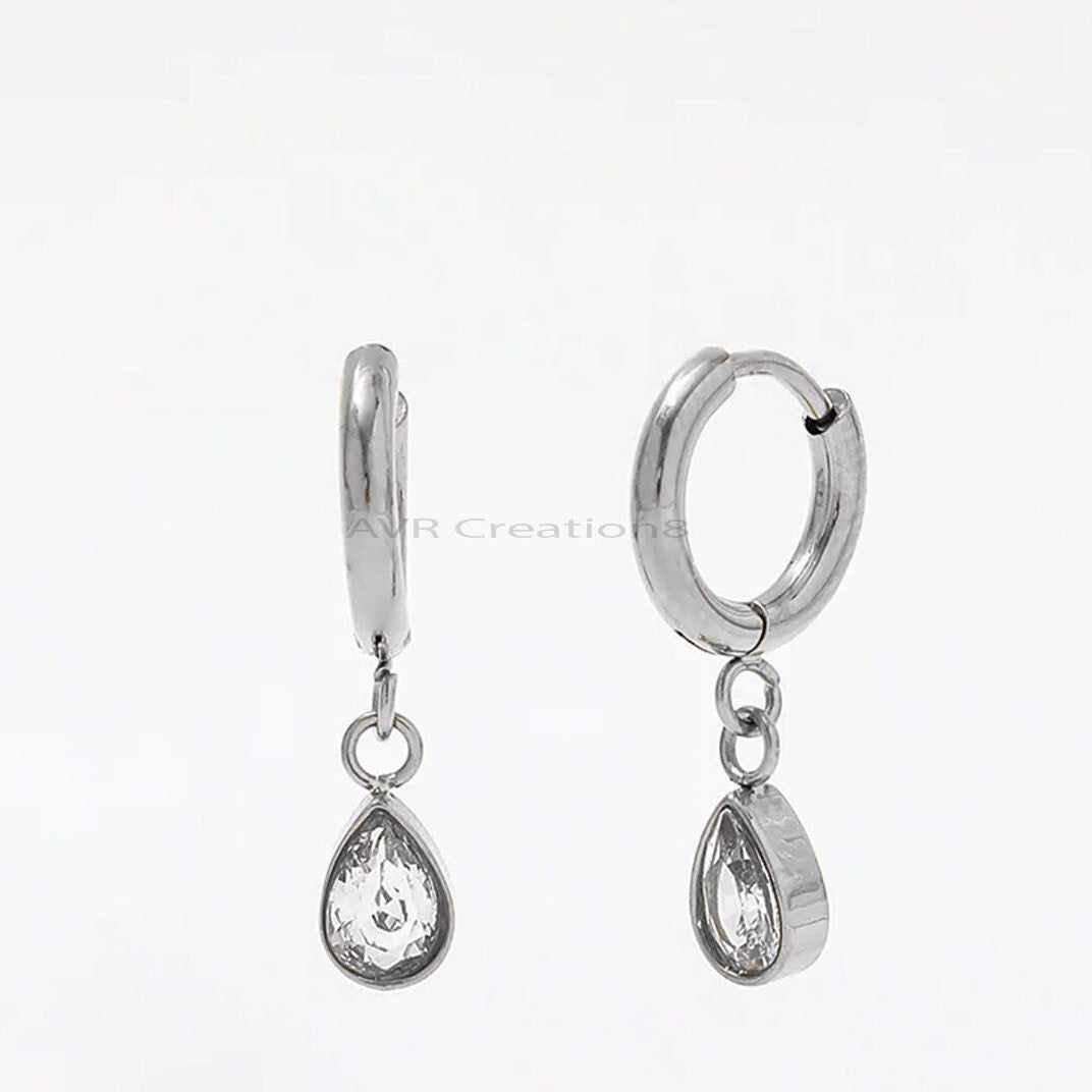 Teardrop Shape Drop & Dangle Earrings, Dangle Diamond Earrings, Pear shaped Earrings, 14K White Gold Plated, Mothers Day Gifts For Mom