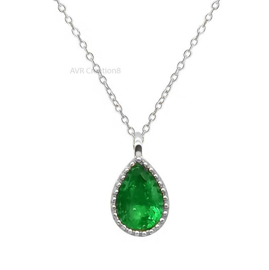 Emerald Pendant Necklace, Teardrop Shape Single Stone Pendant, Gemstone Pendant, 925 Sterling Silver, Pendant For Women, Gift for Mom