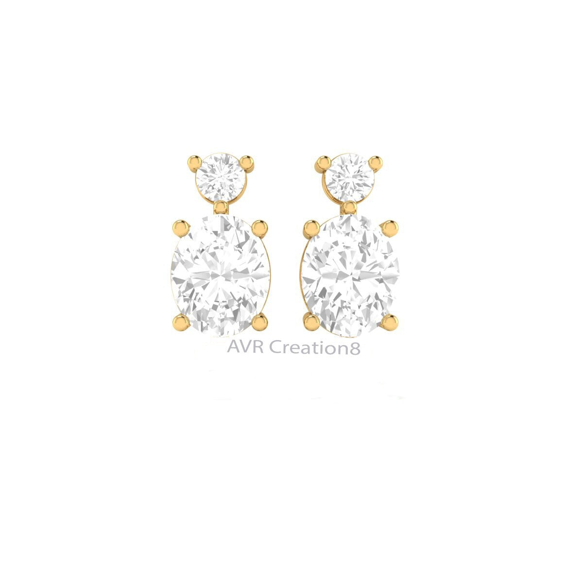 Two Stone Diamond Drop Earrings | Oval & Round Moissanite Dangle Studs | Dainty Drop Earrings | Anniversary Gift for Her | Bridal Jewelry