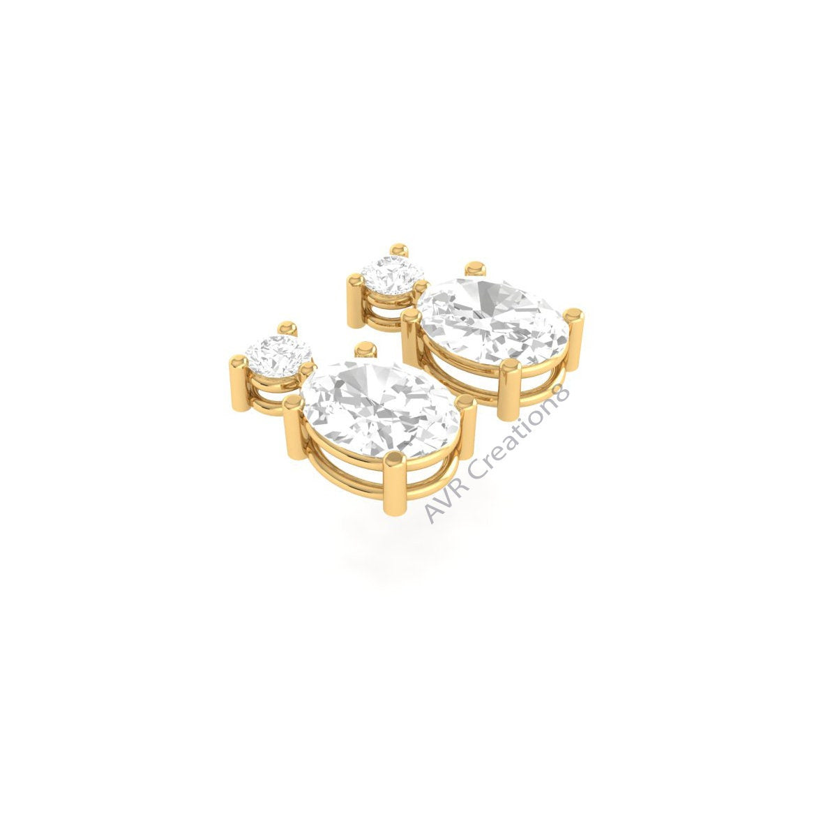 Two Stone Diamond Drop Earrings | Oval & Round Moissanite Dangle Studs | Dainty Drop Earrings | Anniversary Gift for Her | Bridal Jewelry