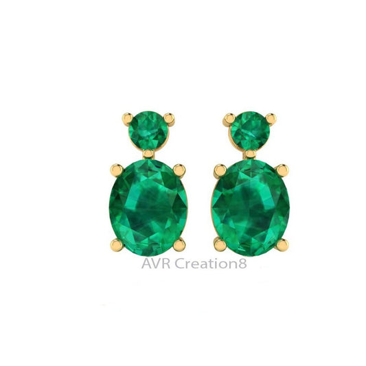 Emerald Green Oval Drop Earrings, Oval Emerald Earrings, May Gemstone Earrings, 14k Yellow Gold Plated, Earrings For Women, Gift For Mom
