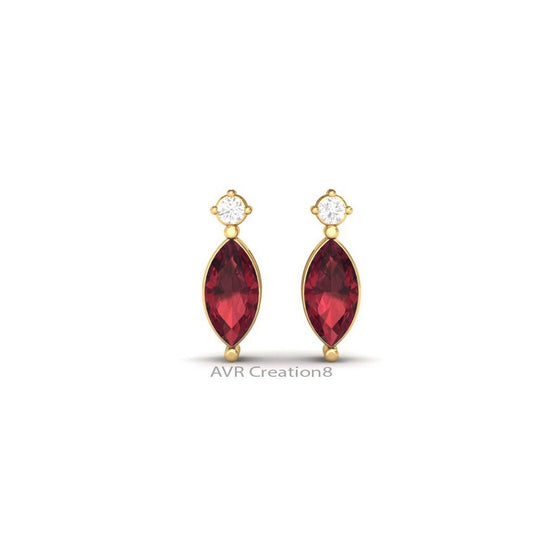 Ruby Marquise Cut Earrings, Solitaire Stud Earrings, Ruby Birthstone Earrings, Minimalist Stud Earrings, Gift for Women, Wedding Studs