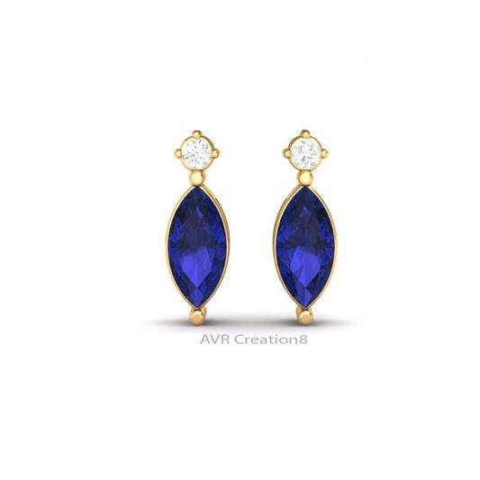 Solitaire Stud Earrings, Blue Sapphire Marquise Cut Earrings, September Birthstone Earrings, Minimalist Stud Earrings, Gift For Women