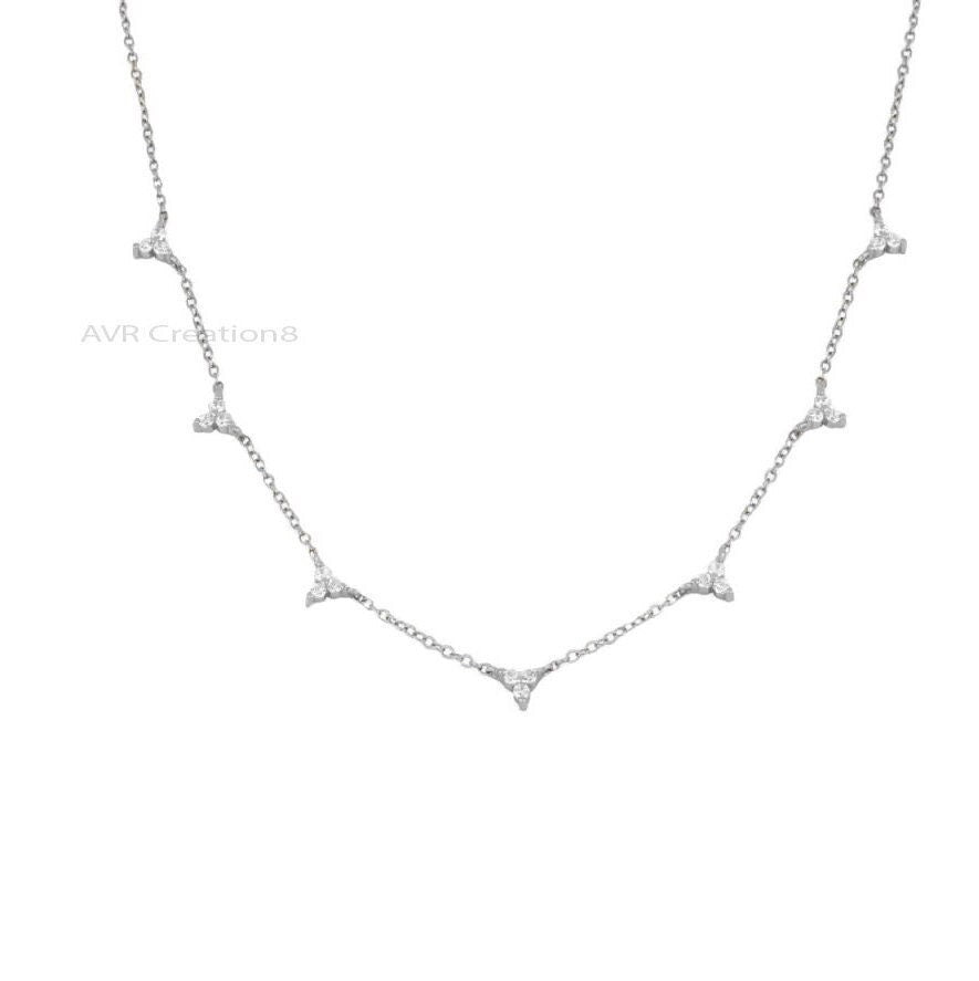 Diamond Station Three Stone Women's Necklace Pendant, Diamond Station Necklace, Daily Use Pendant, 925 Sterling Silver, Gifts For Her