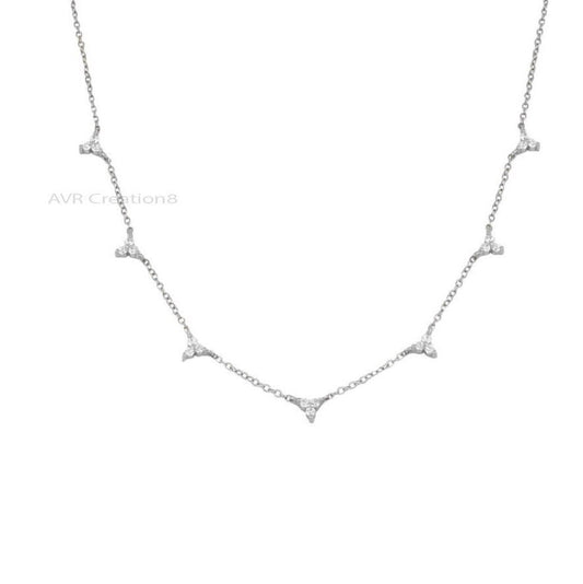 Diamond Station Three Stone Women's Necklace Pendant, Diamond Station Necklace, Daily Use Pendant, 925 Sterling Silver, Gifts For Her