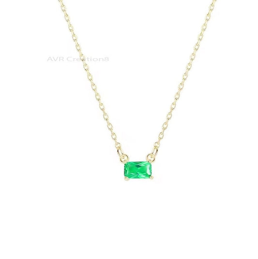 Emerald Solitaire Necklace Pendant, Emerald Wedding Pendant Necklace, May Birthstone Pendant, 925 Sterling Silver, Handmade Pendant For Her