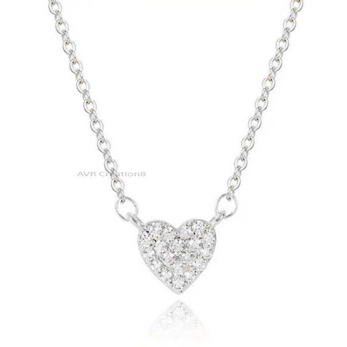 Pave Set Diamond Pendant Necklace with chain, Heart Cut Diamond Pendant, 925 Sterling Silver, Handmade Diamond Pendant, Pendant For Women