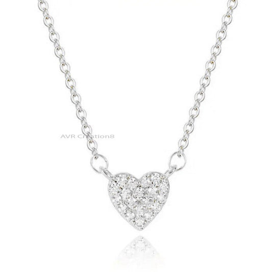 Pave Set Diamond Pendant Necklace with chain, Heart Cut Diamond Pendant, 925 Sterling Silver, Handmade Diamond Pendant, Pendant For Women
