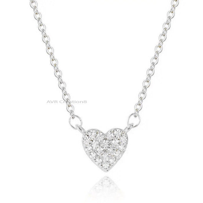 Pave Set Diamond Pendant Necklace with chain, Heart Cut Diamond Pendant, 925 Sterling Silver, Handmade Diamond Pendant, Pendant For Women