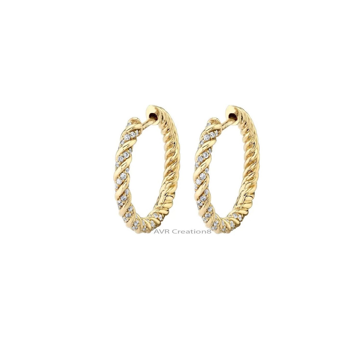 Women's Twisted Diamond Hoop Earrings, Diamond Earrings For Her, Handmade Earrings, 14K White Gold Plated Hoop Earrings, Gift For Girlfriend