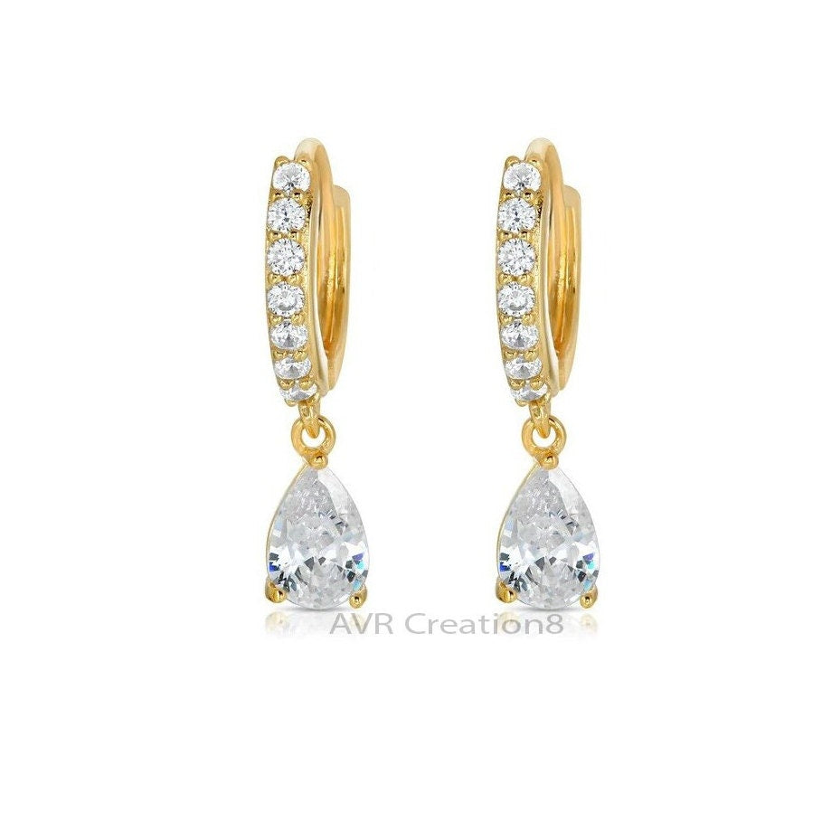 Teardrop Diamond Earrings, Pear Cut Drop Dangle Earrings for Women, 14K Yellow Gold Dangle Earrings, Mothers Day Gift, Women Earrings Gift