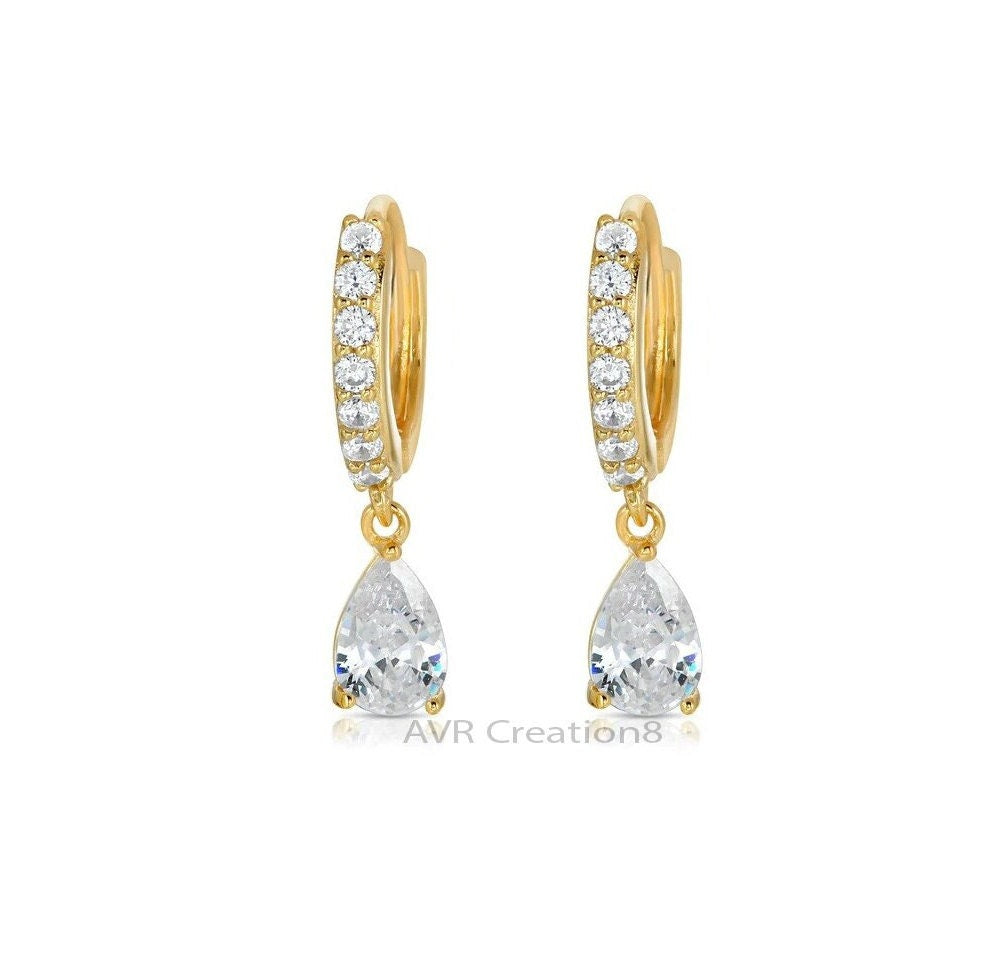 Teardrop Diamond Earrings, Pear Cut Drop Dangle Earrings for Women, 14K Yellow Gold Dangle Earrings, Mothers Day Gift, Women Earrings Gift