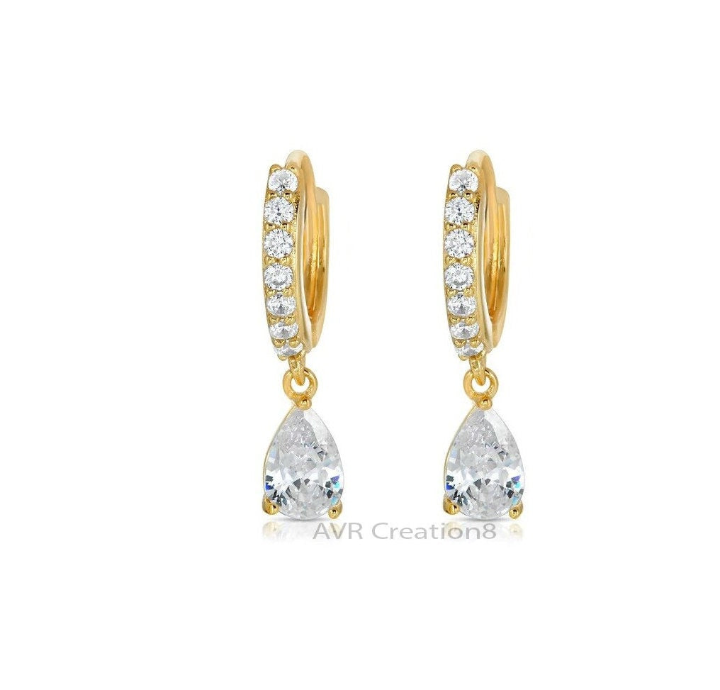 Teardrop Diamond Earrings, Pear Cut Drop Dangle Earrings for Women, 14K Yellow Gold Dangle Earrings, Mothers Day Gift, Women Earrings Gift
