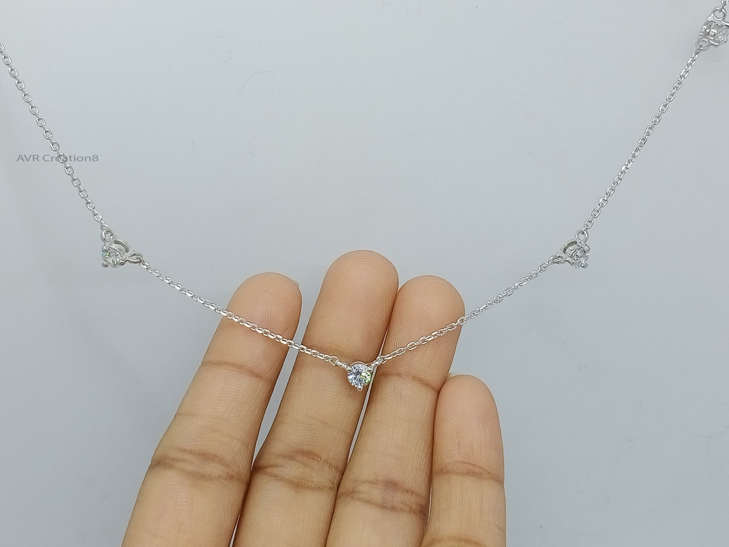 Dainty Diamond/CZ Station Necklace | Sterling Silver Scattered Stone Choker | Floating Diamond Necklace | Bridesmaid Gift | Everyday Jewelry