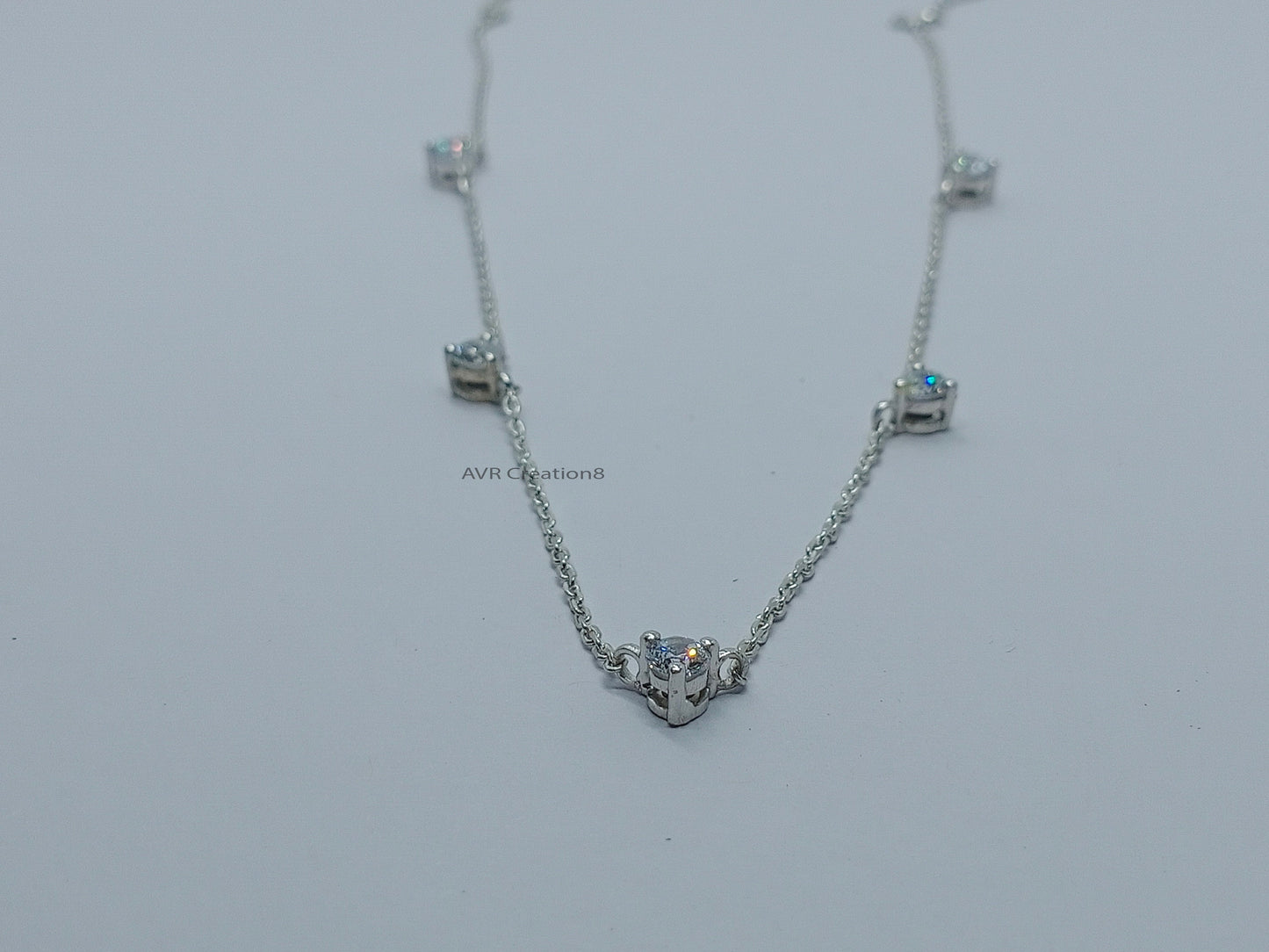 Dainty Diamond/CZ Station Necklace | Sterling Silver Scattered Stone Choker | Floating Diamond Necklace | Bridesmaid Gift | Everyday Jewelry