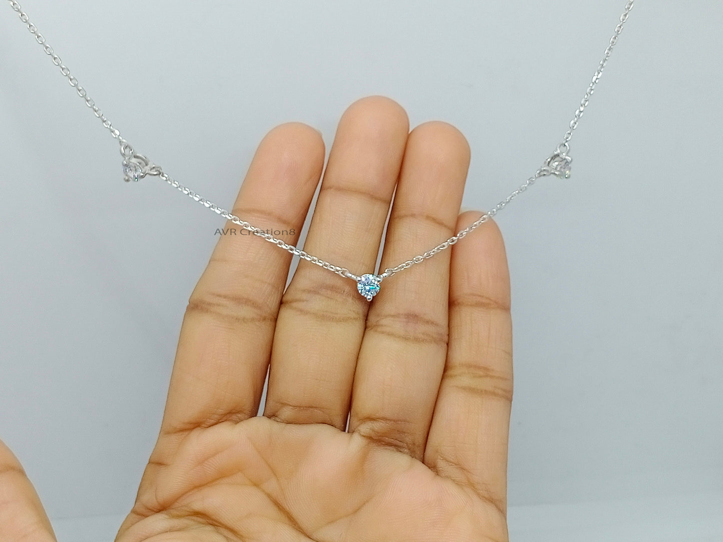 Dainty Diamond/CZ Station Necklace | Sterling Silver Scattered Stone Choker | Floating Diamond Necklace | Bridesmaid Gift | Everyday Jewelry