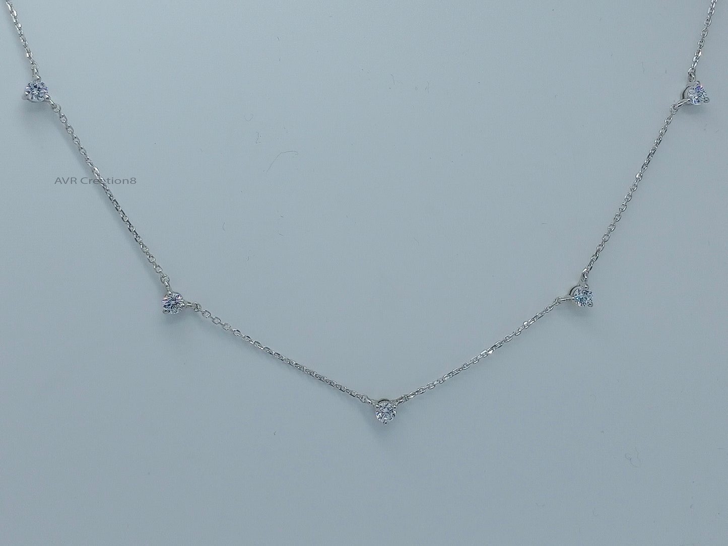 Dainty Diamond/CZ Station Necklace | Sterling Silver Scattered Stone Choker | Floating Diamond Necklace | Bridesmaid Gift | Everyday Jewelry