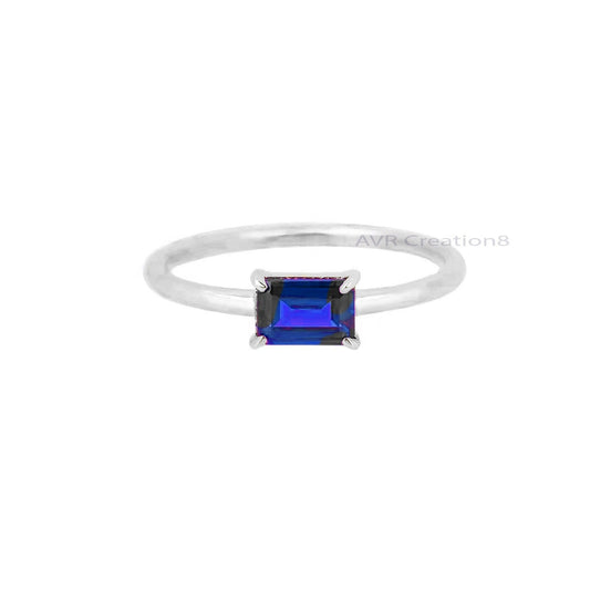 Sapphire Ring, Emerald Cut Blue Sapphire Ring, Dainty Single Stone Ring, Gemstone Ring, Sterling Silver, Anniversary Blue Stone Promise Ring