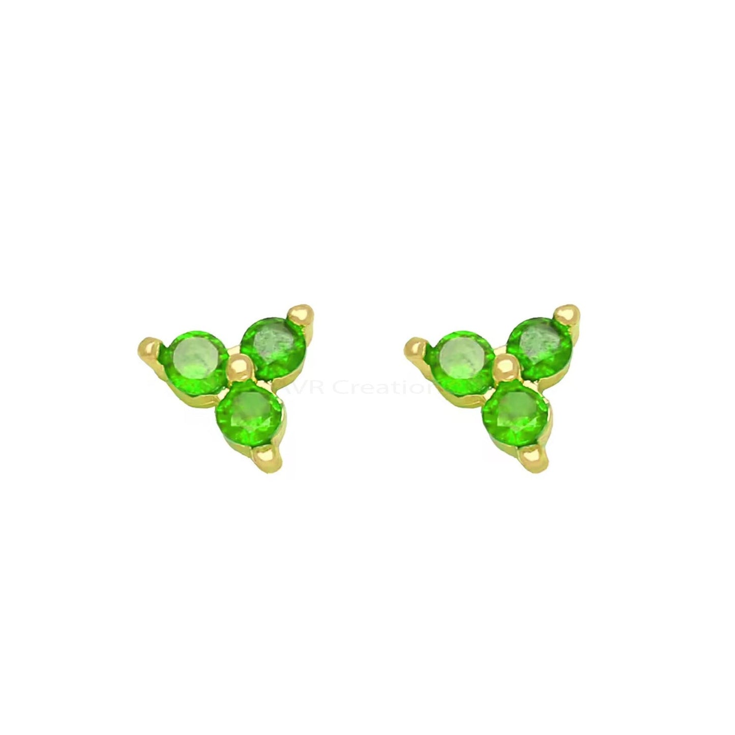Trio Green Emerald Solitaire Stud Earrings, May Birthstone Earrings, Green Gemstone Earrings, 925 Sterling Silver, Earrings For Women