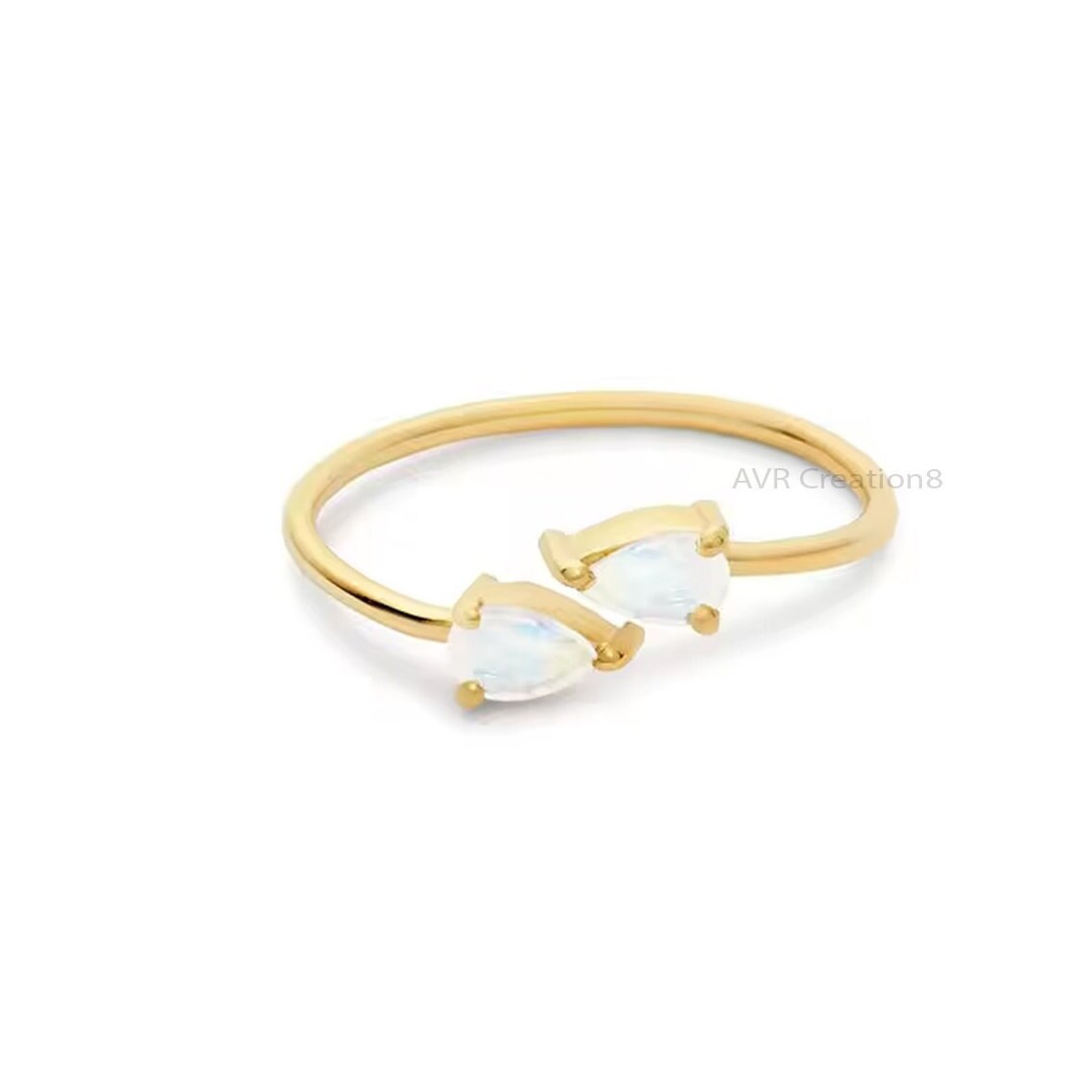 Minimalist Pear Cut Opal Engagement Ring, Two Stone Ring, Opal Gemstone Ring, 925 Sterling Silver, Stackable Ring, Gifts For Girlfriend