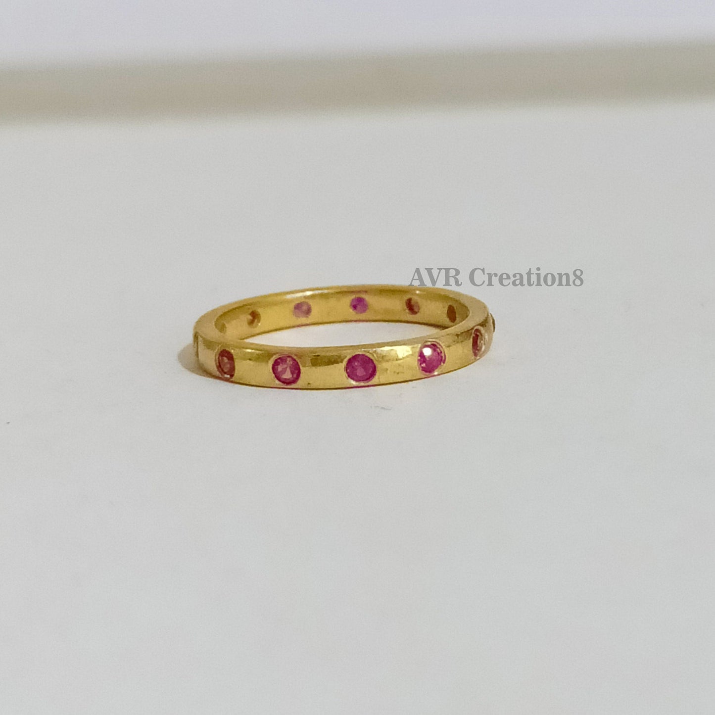 Eternity Pink Ruby Wedding Unique Band Ring, Bezel Set Ruby Ring, Dainty Marriage Ring, 14K Yellow Gold Plated, Gifts For Girlfriend, Gifts