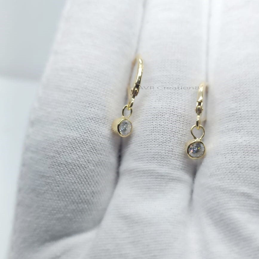 Round Cut Diamond Drop & Dangle Earrings, Bezel Set Dangle Earrings, 14K Yellow Gold Plated, Earrings For Women, Mothers Day Gifts