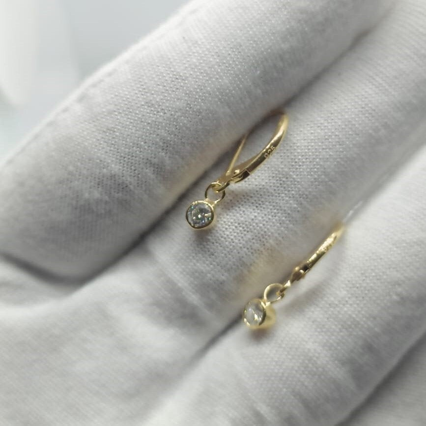 Round Cut Diamond Drop & Dangle Earrings, Bezel Set Dangle Earrings, 14K Yellow Gold Plated, Earrings For Women, Mothers Day Gifts