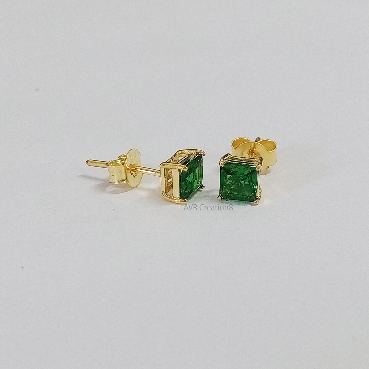 Emerald Green Stud Earrings | Square Cut Green Studs | 14k Gold Plated 925 Sterling Silver | Dainty Everyday Earrings | Gift for Her