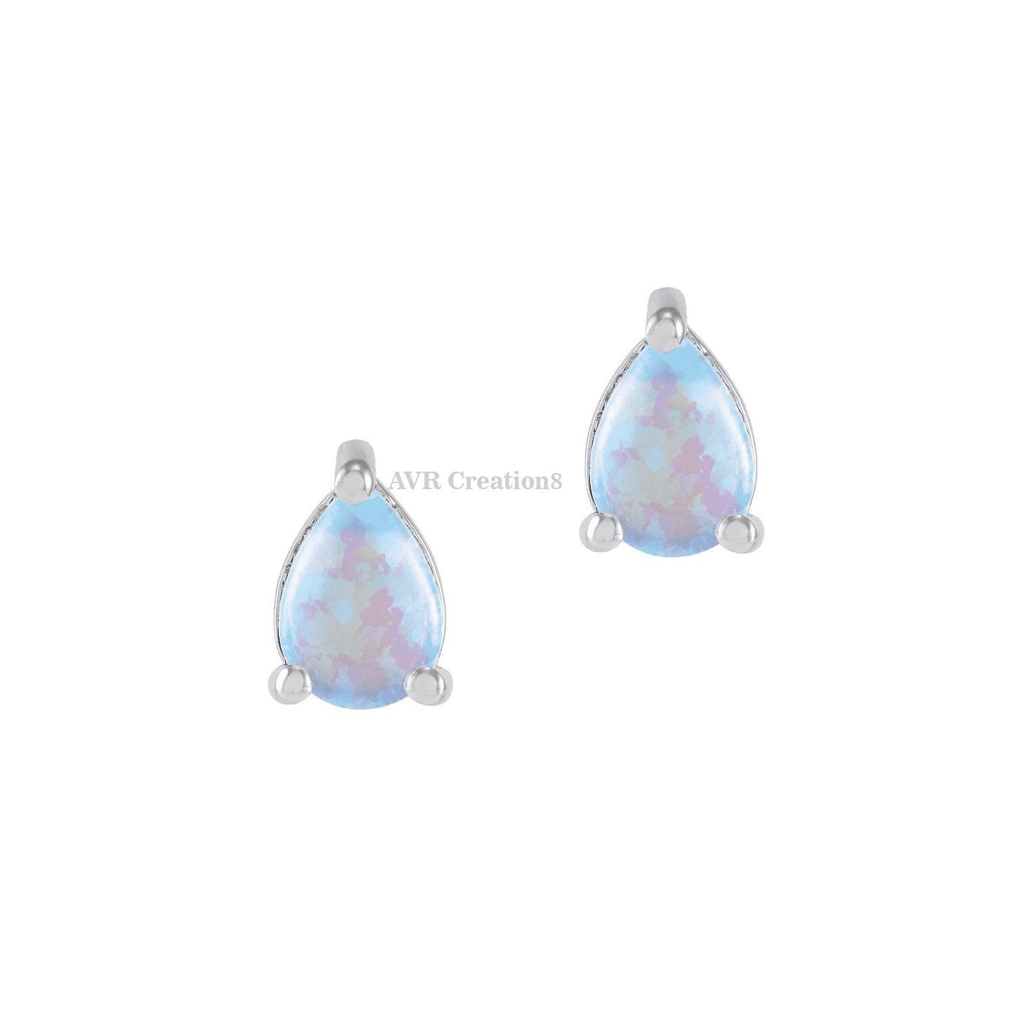Teardrop Opal Stud Earrings, Pushback Stud Earrings, Pear Cut Stud Earrings, 14K White Gold Plated, Opal Gemstone Earrings, Gifts For Her