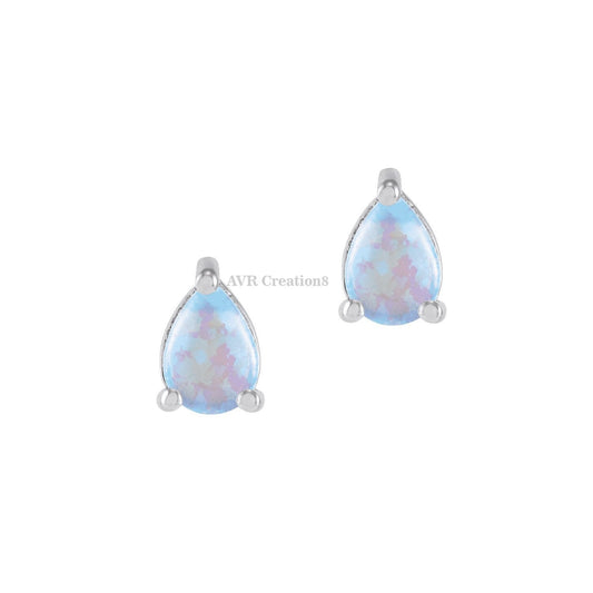 Teardrop Opal Stud Earrings, Pushback Stud Earrings, Pear Cut Stud Earrings, 14K White Gold Plated, Opal Gemstone Earrings, Gifts For Her