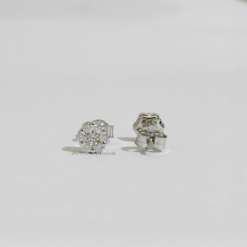 Sparkling Diamond Flower Stud Earrings | Dainty Cluster Floral Studs | White Gold/Silver Tone Blossom Earrings | Mothers Day | Gifts For Mom