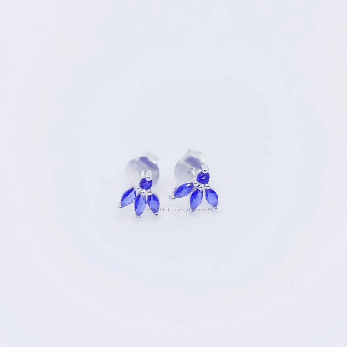 Dainty Blue Sapphire Cluster Stud Earrings | Sterling Silver Teardrop/Marquise Blue Gemstone Earrings | Elegant Gift for Her |