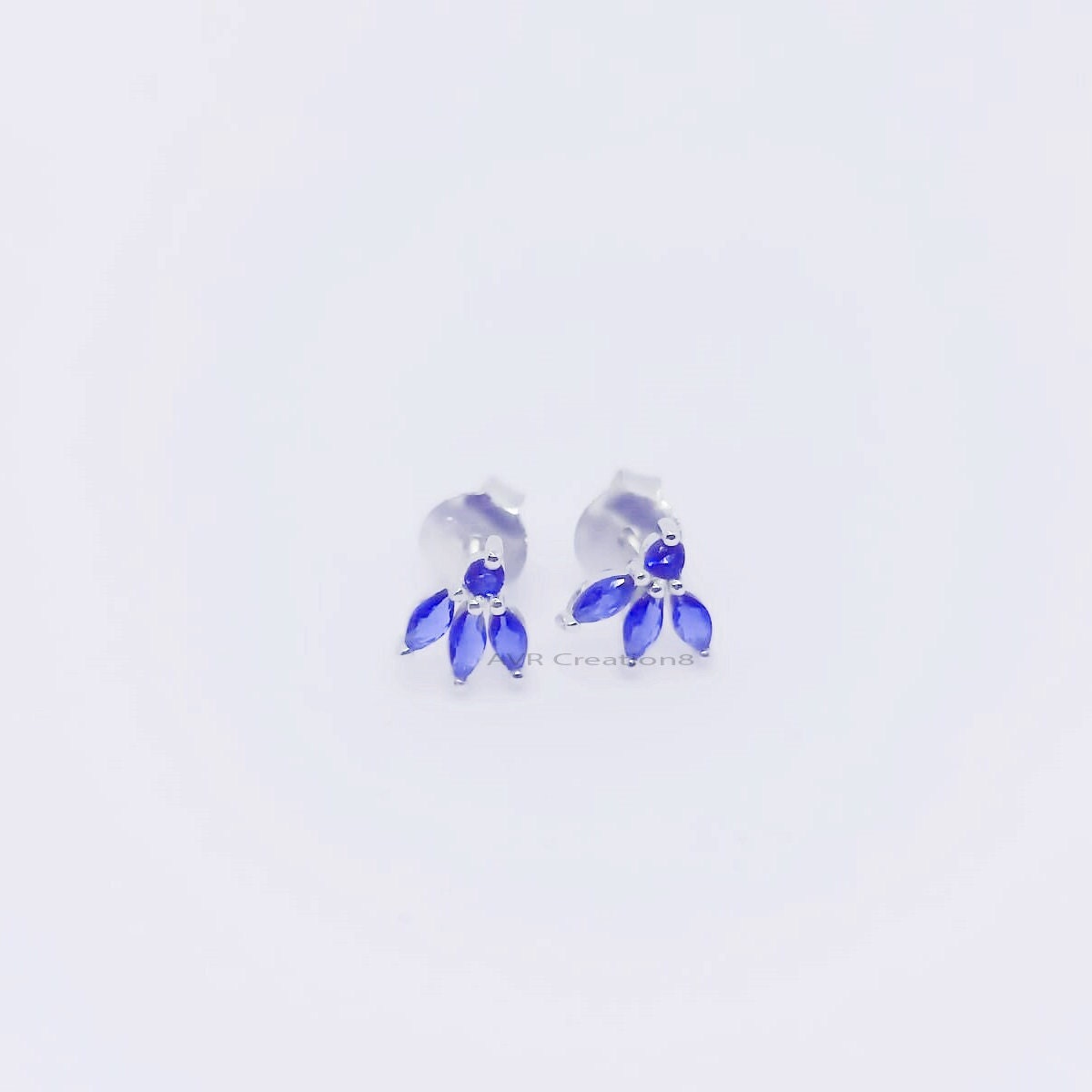 Dainty Blue Sapphire Cluster Stud Earrings | Sterling Silver Teardrop/Marquise Blue Gemstone Earrings | Elegant Gift for Her |