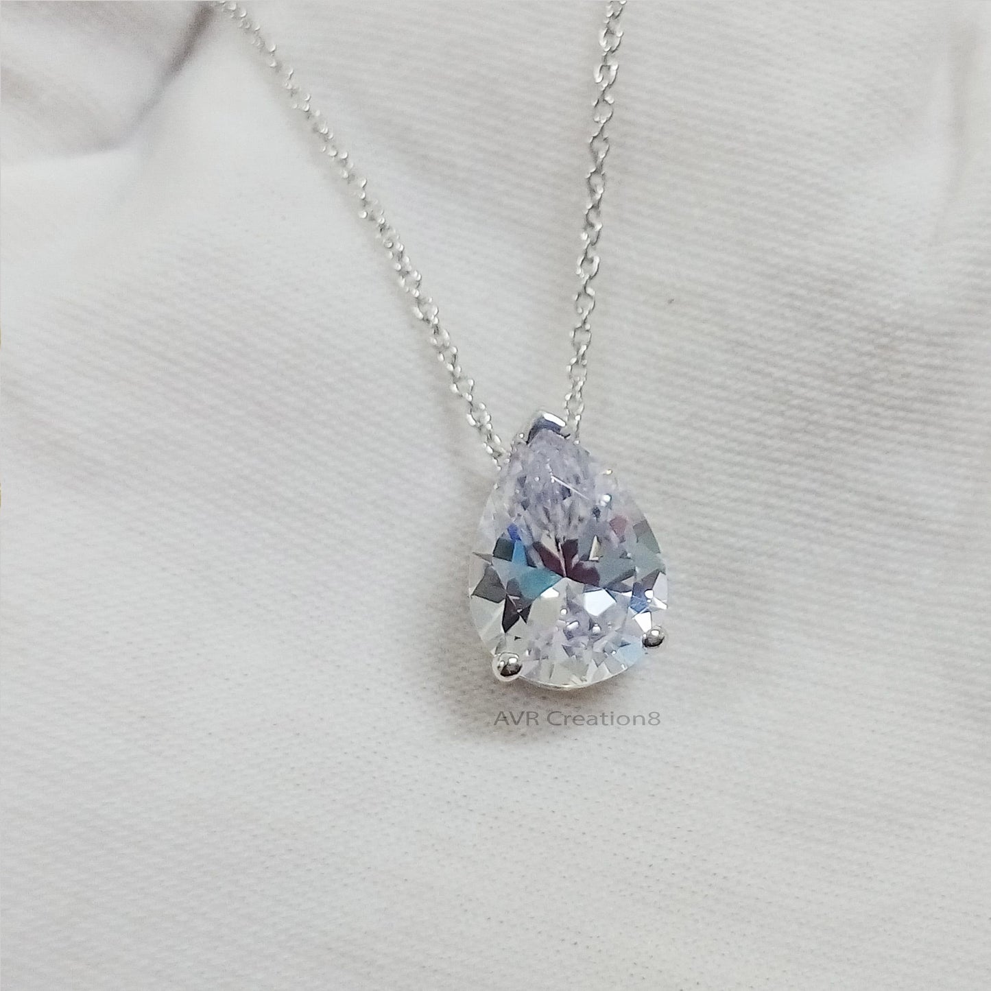 Teardrop Pendant Necklace with chain, Pear Cut Solitaire Pendant, 925 Sterling Silver, Single Stone Pendant, Pendant For Girl, Gifts For Her