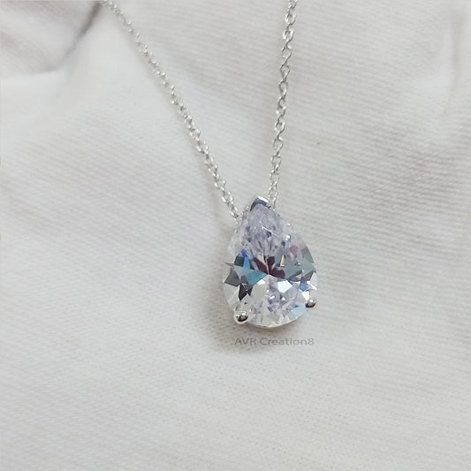 Teardrop Pendant Necklace with chain, Pear Cut Solitaire Pendant, 925 Sterling Silver, Single Stone Pendant, Pendant For Girl, Gifts For Her