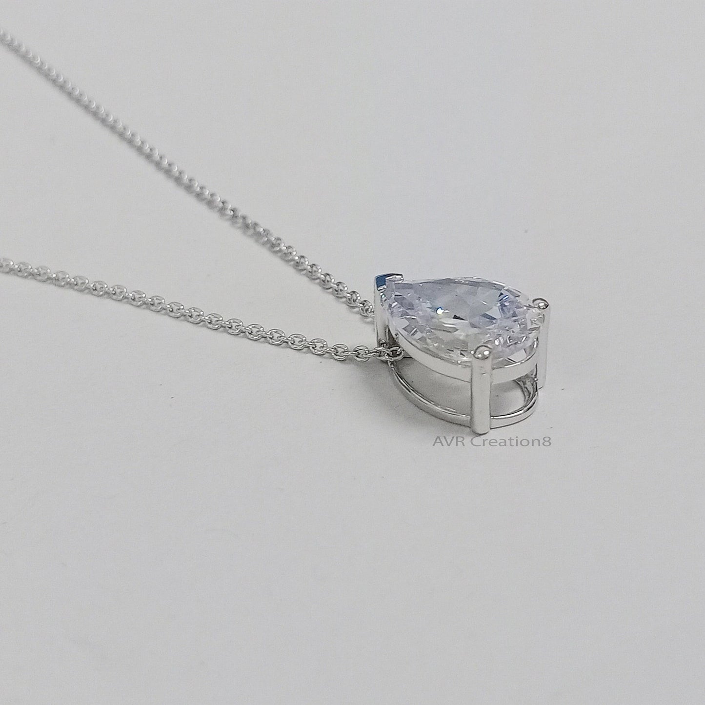 Teardrop Pendant Necklace with chain, Pear Cut Solitaire Pendant, 925 Sterling Silver, Single Stone Pendant, Pendant For Girl, Gifts For Her