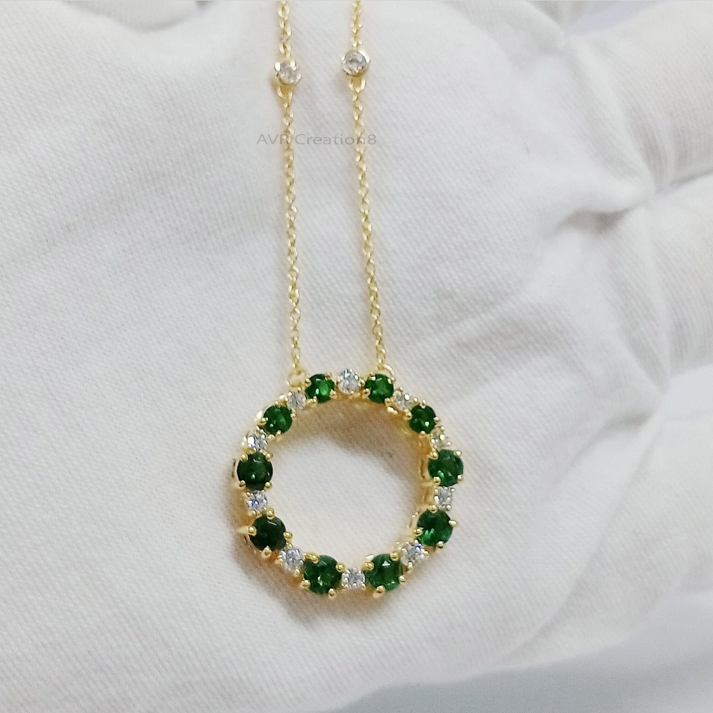 Emerald Circle Necklace, Eternity Ring Pendant, Dainty Green Gemstone Necklace, May Birthstone Gift, Cz Eternity Necklace, Gift For Her