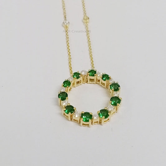 Emerald Circle Necklace, Eternity Ring Pendant, Dainty Green Gemstone Necklace, May Birthstone Gift, Cz Eternity Necklace, Gift For Her