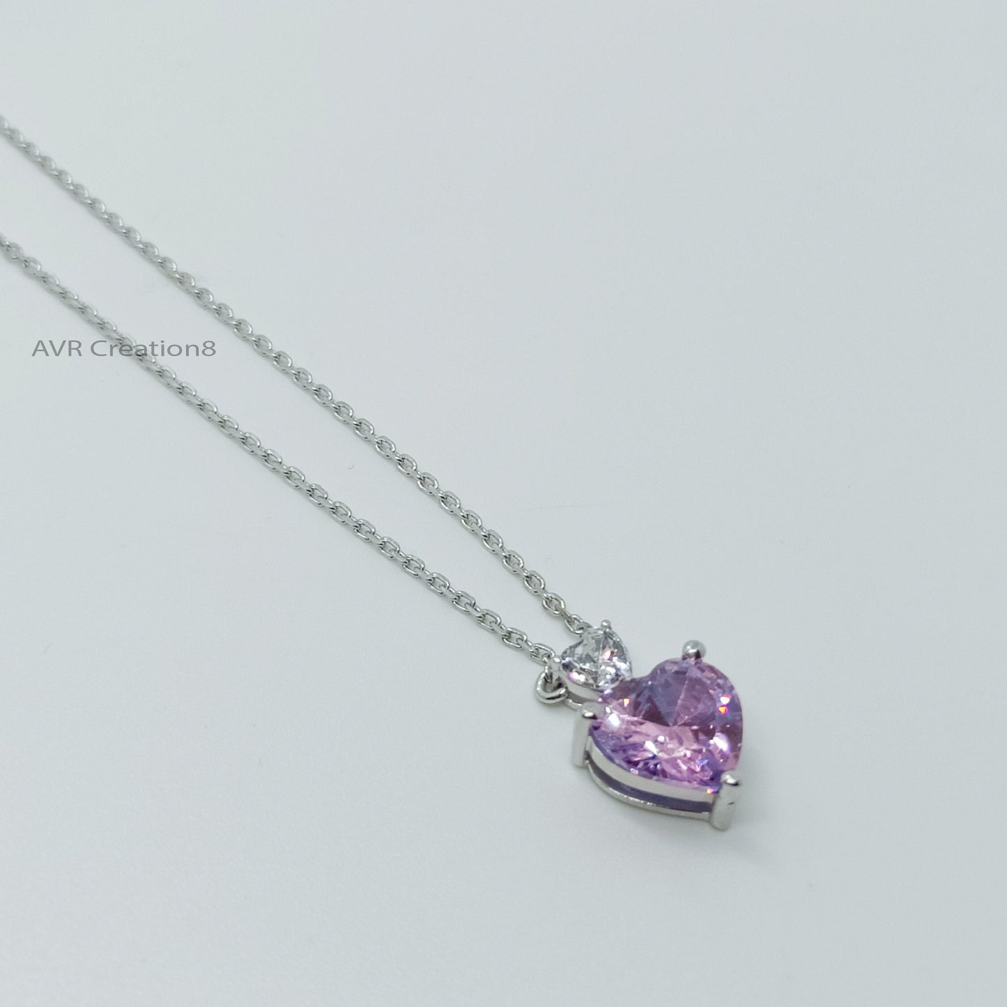 Heart Shaped Amethyst Pendant Necklace, Purple Birthstone Pendant For Her, 14k White Gold Plated, Pendant For Women, Dainty Love Pendant