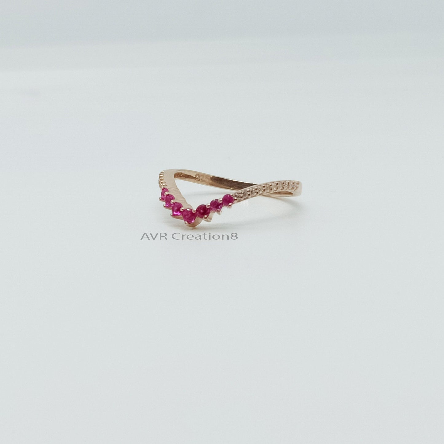 Chevron Wedding Ring, Pink Ruby Engagement Ring, Ruby Gemstone Silver Ring, Birthstone Ring, Ruby Ring, Curved Band, Chevron Wedding Ring