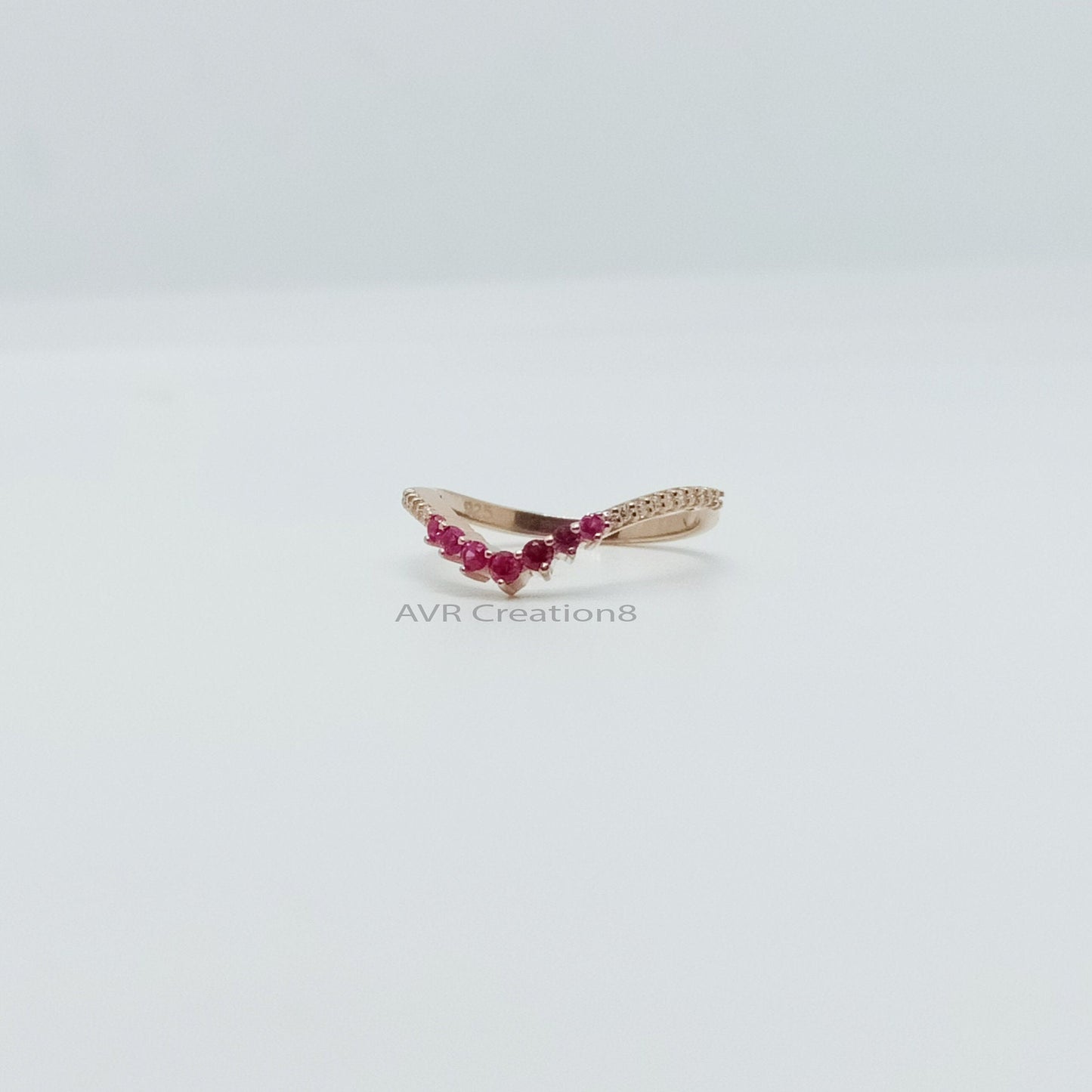 Chevron Wedding Ring, Pink Ruby Engagement Ring, Ruby Gemstone Silver Ring, Birthstone Ring, Ruby Ring, Curved Band, Chevron Wedding Ring