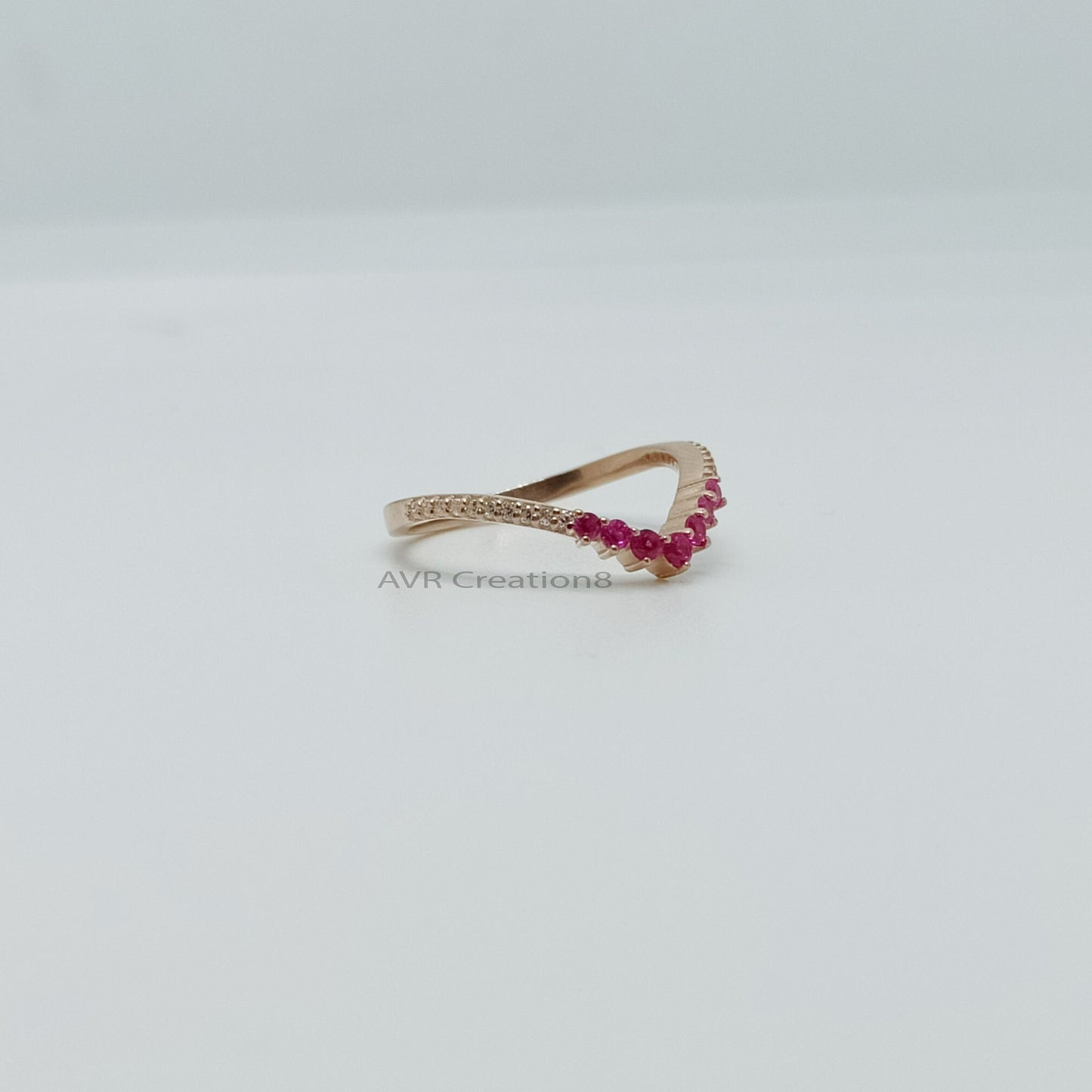 Chevron Wedding Ring, Pink Ruby Engagement Ring, Ruby Gemstone Silver Ring, Birthstone Ring, Ruby Ring, Curved Band, Chevron Wedding Ring
