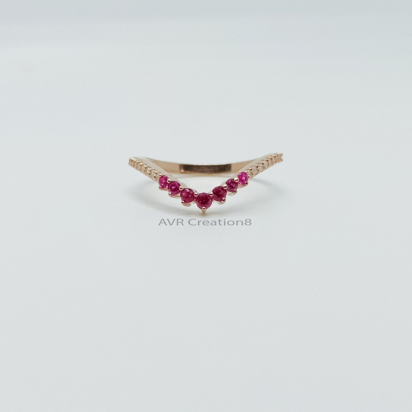 Chevron Wedding Ring, Pink Ruby Engagement Ring, Ruby Gemstone Silver Ring, Birthstone Ring, Ruby Ring, Curved Band, Chevron Wedding Ring